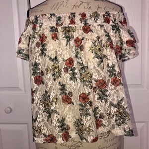 Lace off the shoulder floral top!